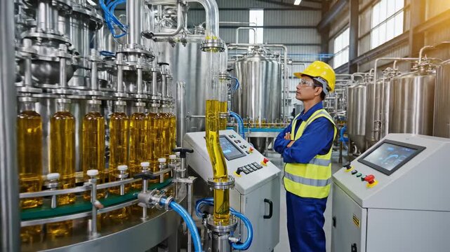 Worker in a factory operating machinery and equipment.