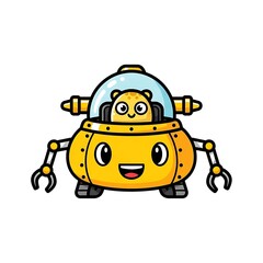 Cartoon Robot Underwater Exploration Vehicle Character.