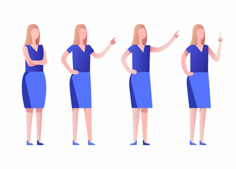 Obraz premium Four women in blue dresses displaying different gestures and poses