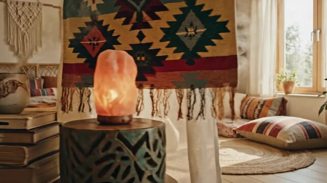 Bohemian Bedroom Decor with Rattan Bed and Macrame Wall Hangings.