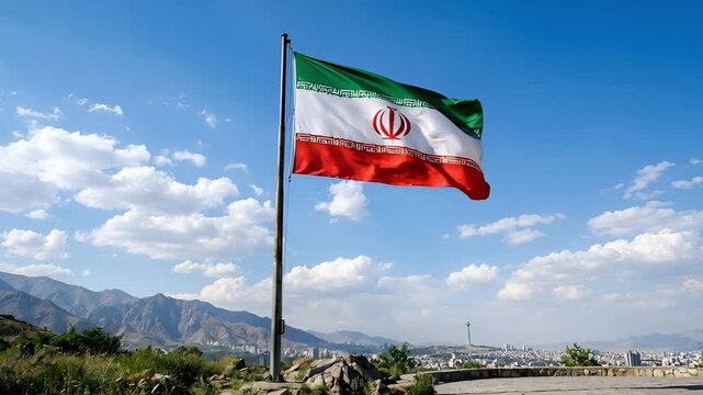 Iranian flag waving on a windy day