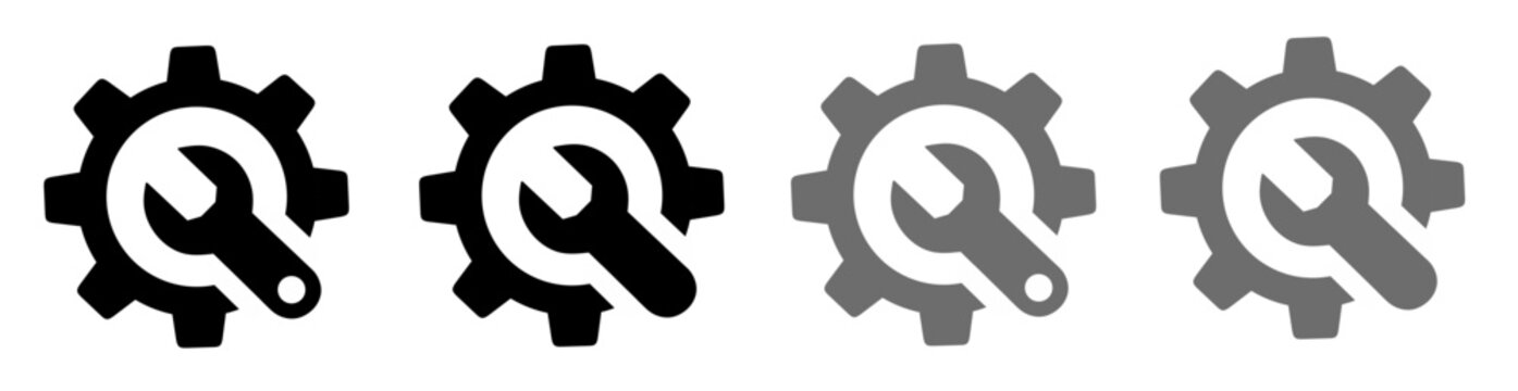 Settings icons featuring a gear and wrench symbol, representing industrial repair, technical support, and maintenance