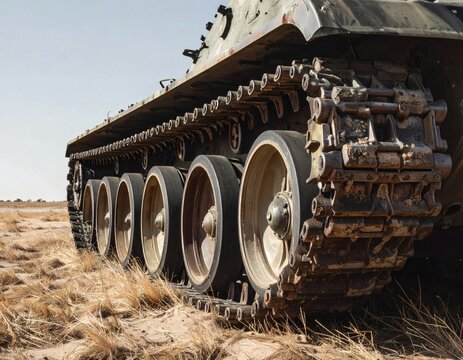 Abandoned Military Tank in Dry Field.