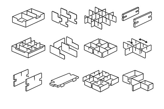 Modern divider icon modular file drawer vector expandable reconfigurable slots