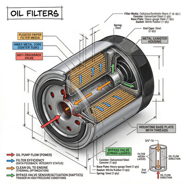 Understanding how oil filters work inside a vehicle engine system with detailed parts labeled