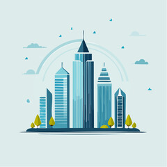 Obraz premium Modern Cityscape Illustration Featuring Tall Buildings and Minimalist Design Elements