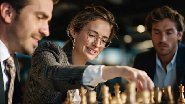 A stylish office break room where employees engage in solving crossword puzzles during their lunch break, promoting workplace camaraderie and mental breaks from daily tasks. cinematic color