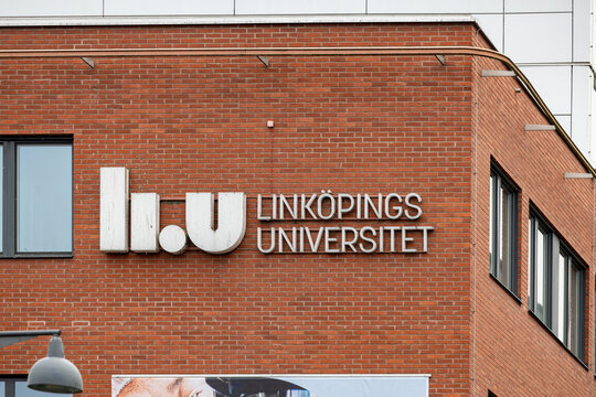 Norrk&ouml;ping, Sweden A sign for the Link&ouml;pings Universitet on a brick building, Linkoping University.