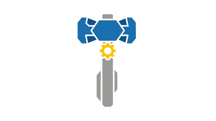 Fototapeta premium Abstract Hammer Icon with Gear and Hexagon Symbol