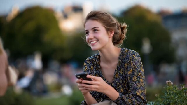 A teenager scrolling through their phone in a public park embodies avoidance of real-life interactions, illustrating how digital devices can create a barrier to connection in today's social