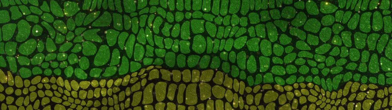 Green Reptile Scale Texture Abstract Background with Golden Particles