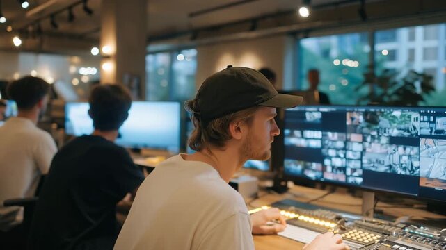 A vibrant office of a branding agency highlights a mix of digital and traditional branding techniques, with teams working on multi-channel marketing strategies that ensure comprehensive brand