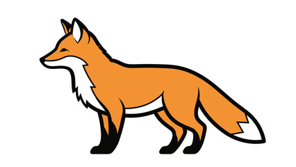 Fototapeta premium Cute Cartoon Fox Standing Sideways, Orange and White Fur, Black Accents