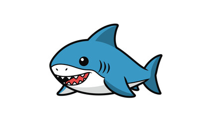 Obraz premium Cute Cartoon Shark Character, Friendly Ocean Predator, Vector Illustration
