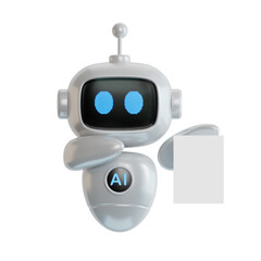 Obraz premium 3D illustration of ai robot holding white blank board. Transparent Background Mockup.Supports PNG files with transparent backgrounds.