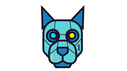 Obraz premium Futuristic Robot Dog Head Icon, Cyberpunk Blue Canine Mascot, AI Pet Logo