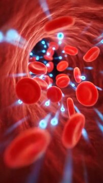 Heart blood flow vessel anatomy concept in red artery tunnel with red cell motion plasma stream oxygen circulation vein medical science background vibrant health biology cardio medicine illustration