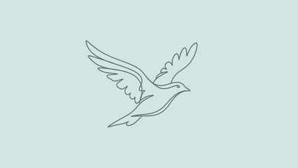 Obraz premium Minimalist line art of a dove flying, symbol of peace and freedom, on a light blue background
