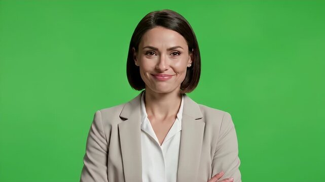Professional woman feeling relief after thinking on green screen