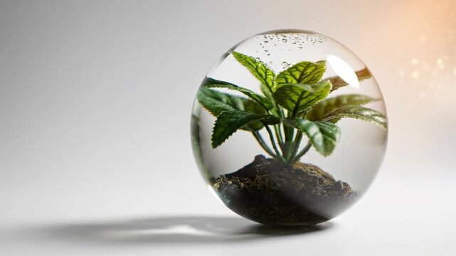 Plant Inside Glass Sphere Captures Growing Life.