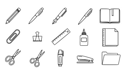 Office and School Stationery Linear Icon Pack