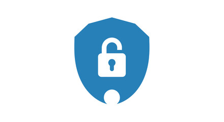 Data protection icon featuring an open padlock symbol within a blue security shield
