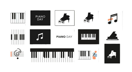 Naklejka premium Piano Keys Music Notes Instruments Collection.