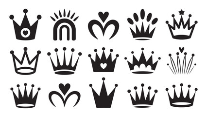 Fototapeta premium Black crown icons set isolated on white background royal monarch symbols collection for web design