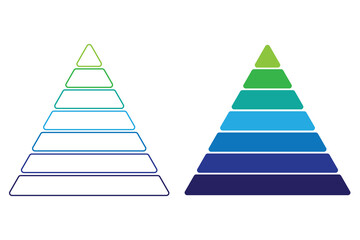Fototapeta premium Triangle pyramid icon. Colorful pyramid chart infographic with segmented levels, hierarchy structure, business data visualization and marketing concept. Levels of triangular pyramid.
