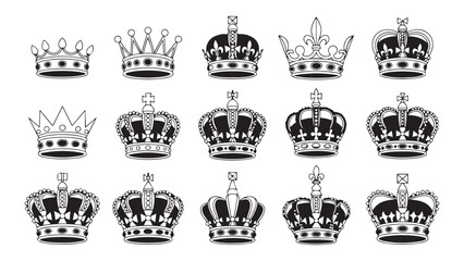 Ornate monarch crowns with cross and fleur de lis symbols for historical european royalty illustration © MOST AKTER