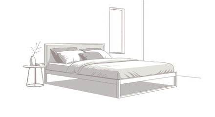 Fototapeta premium Modern bedroom with stylish bed and minimalist decor vector on isolated white background.