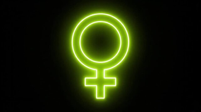 Yellow Neon Female Icon. Gender Symbol on Black Background. Flashing Pictogram Animation. Vibrant Fluorescent Signal Animation. 4k Stock Video 