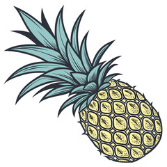 Obraz premium Pineapple Fruit Tropical Leaves Graphic Style Botanical Illustration Transparent Background