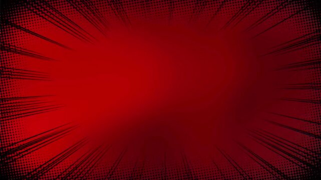 Abstract Red Comic Book Style Background with Black Speed Lines and Halftone Dot Textures