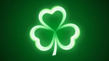 Fototapeta premium A bright luminous green shamrock symbol glowing against a dark green background representing irish culture and st patrick s day celebrations