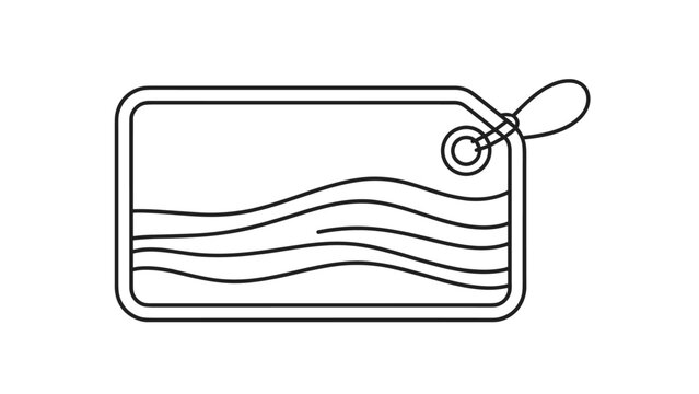Simple black outline of a luggage tag or price label features wavy lines inside representing a blank space for customized text or branding.