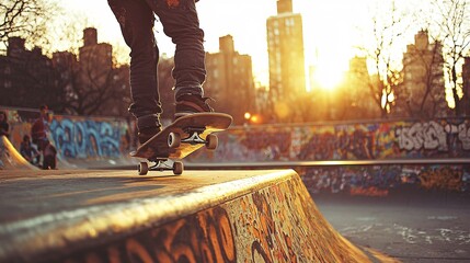 Skateboarding teenager in the sunset