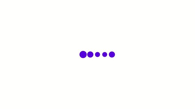 Purple loading dots animation on white background, preloader progress bar motion graphic