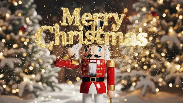 Festive Nutcracker Christmas Celebration with Sparkling Lights and Snow.