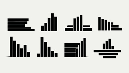 Set of Abstract Bar Chart Icons, Data Visualization, Statistics, Growth and Decline