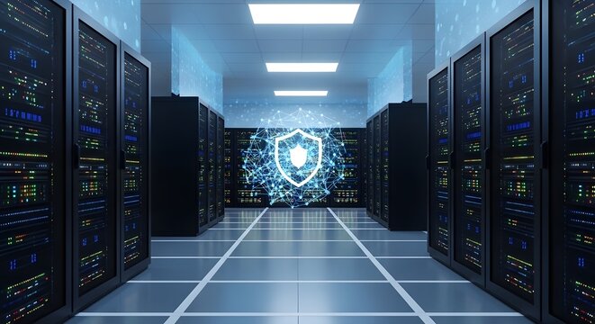 Cybersecurity Protection Shield in Modern Data Center Server Room
