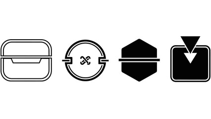 Set of Four Minimalist Icons: Charging Case, Connection, Hexagon, Download