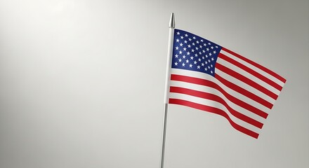 Fototapeta premium Minimalist American Flag on Flagpole Bright Studio Background with Copy Space for Corporate Patriotic Branding
