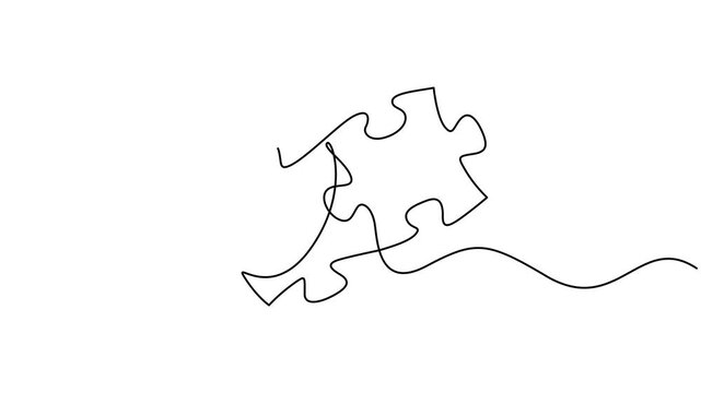 Self animated single continuous line drawing of two interlocking jigsaw puzzle. 4K video animation