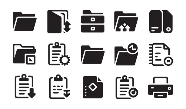 Document file type icon vector illustration set isolated on white background black and white