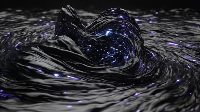 A textured, dark, swirling landscape with purple and blue light illuminating a central void