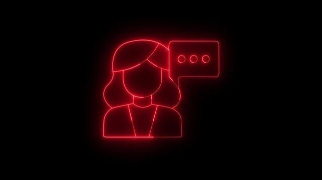 Abstract Glowing Girl Talking Icon - Futuristic Neon Messaging & Social Media