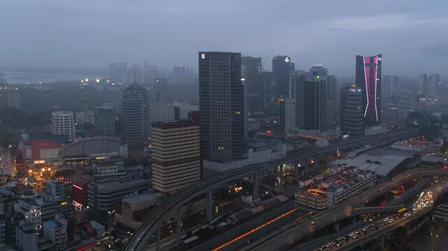 Raining storm at Johor Bahru cityscape , Malaysia - Video clip.