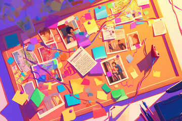 Detective investigation board illustration with photo