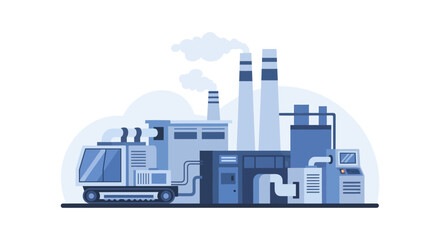 Obraz premium Modern Industrial Factory and Power Plant with Smokestacks and Heavy Machinery in Flat Vector Style